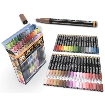 Image of 36 Acrylic Paint Pens Skin and Natural Earth Tone Marker Set For Rock Painting, Canvas, Mugs, Glass, Plastic, Wood, Metal, Fabric, Scrapbooking, Most Surfaces. Quick Drying Waterbased (EXTRA FINE)