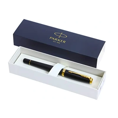 Image of Parker Urban Premium Rollerball Pen Muted Matte Black with Gold Trims Ink Gift Boxed