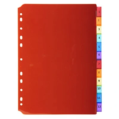 Image of Exacompta Ref 3912E PP Document Dividers Suitable for Use With A4 Documents, Made from Polypropylene, Pre Punched &amp; Printed 12 Part Multicoloured
