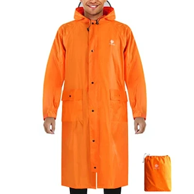 Image of Anyoo Unisex Waterproof Lightweight Raincoat Long Hooded Rain Poncho with Pockets for Backpacking Hiking Camping Outdoors,Orange,One Size