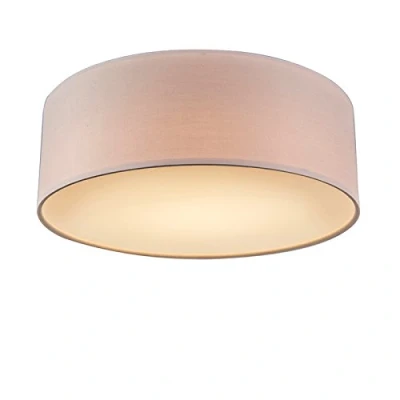 Image of Qazqa Ceiling Lamp I Flush Light Pink 30 cm incl. LED Drum Modern 1 Fabric Suitable for Living Room Kitchen Bedroom