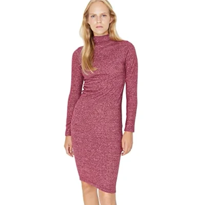 Image of Trendyol Women Mini Bodycon Slim fit Knit Dress Burgundy