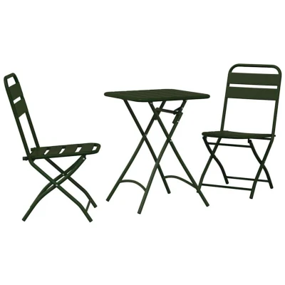 Image of vidaXL 3 Piece Folding Bistro Set in Dark Green Steel