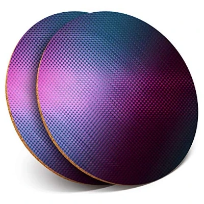 Image of 2 x Round Coasters Ombre Blue Purple Metal Cork Backed Home Kitchen Accessory Tea Coffee Mug Mat #3786