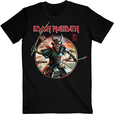 Image of Iron Maiden T Shirt Senjutsu Eddie Warrior Circle Logo Official Mens Black XL