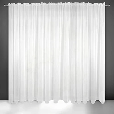 Image of Eurofirany LUCY Voile Curtain, Sheer Curtain with Rufflette Tape 1 Unit, Bedroom, Living Room, Kitchen, W118 x L98, White