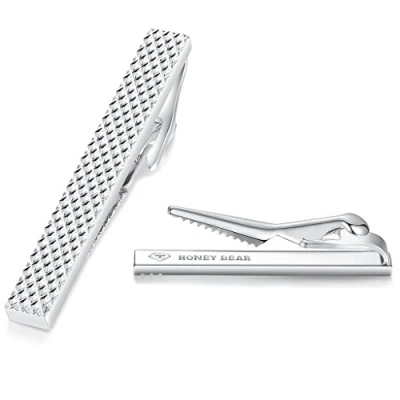 Image of HONEY BEAR Mens Tie Clip Bar Net Normal Size for Business Wedding Gift,5cm/5.4cm (Silver 5.4cm)