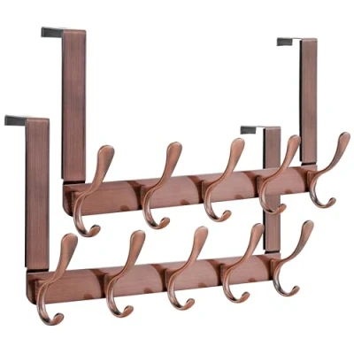 Image of SKOLOO Over The Door Hook 5 Hooks, Hanger for Hanging Clothes/Towels/Coats/Backpack/Hat, Coat Rack(2 Pack,Retro Red)