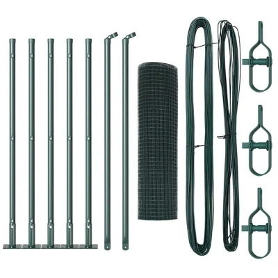 Image of vidaXL Fence Post Set of 2 Green Metal, PVC coating 10 x 0.5 metres