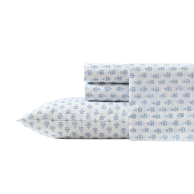 Image of Laura Ashley Queen Sheets, Cotton Percale Bedding Set, Lightweight &amp; Breathable Home Decor (Francesca Blue, Queen)