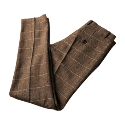 Image of Solovedress Men&#039;s Dress Pants Tweed Plaid Classic Fit Stylish Suit Wool Casual Business Trousers (Dark Brown,38W30L)