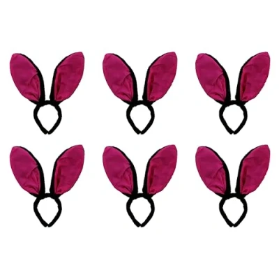 Image of Zac&#039;s Alter Ego Pack of 6 Black Bunny Headband with Large Fuchsia Pink Ears