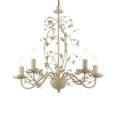 Image of Lullaby 5 Light Multi Arm Ceiling Pendant Flower Design Cream With Brushed Gold, Pearl Effect Acrylic, E14