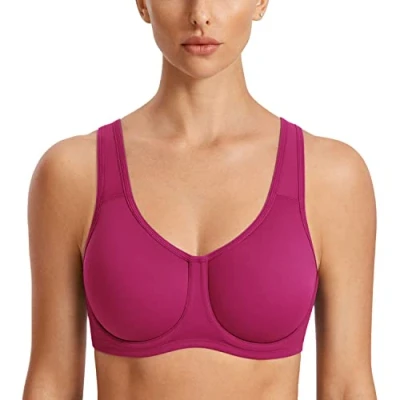 Image of SYROKAN Women&#039;s Max Control Solid High Impact Plus Size Underwire Sports Bra for Large Breasts Magenta Purple 40F