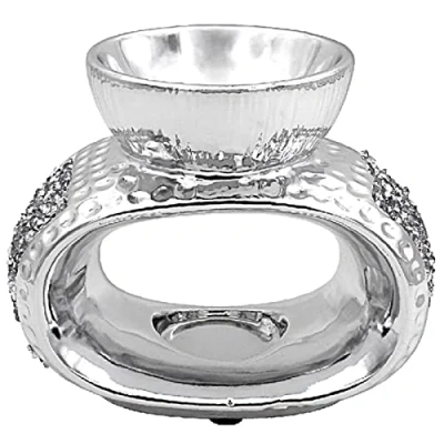 Image of Oil/Wax Melt Burner Silver Sparkle Round Shape Glass Tealight Candle Holder