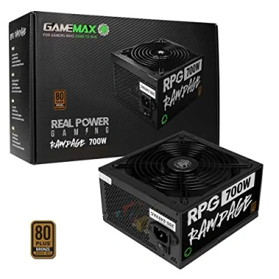 Image of GameMax 700W Rampage Power Supply (No Cable inc.), Non Modular, APFC, Japanese Tk Main Capacitor, 80 Plus Bronze, 88% Efficiency, 14cm Cooling Fan, Real Gaming Black