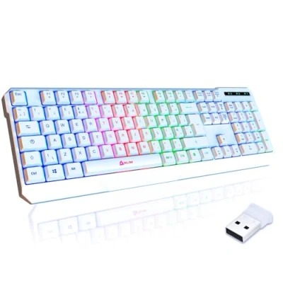 Image of KLIM Chroma Wireless Keyboard UK Layout + Slim, Durable, Ergonomic, Quiet, Waterproof, Silent Keys Backlit Gaming For Laptop PC Gamer PS4 Mac NEW 2024 VERSION White