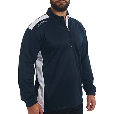 Image of Optimum Tempo Sports Quarter Zip Mid Layer Sweater Jumper Long Sleeve 240GSM Thermal Polyester, Lightweight, Durable, Multi Sport, Gym, Training &amp; Leisurewear, Navy/White, 3XL