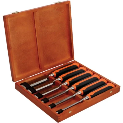 Image of Bahco 424P S6 EUR BH424P Chisel in Wooden Box, Multi Colour, 6/10/12/18/25/32 mm, Set of 6 Pieces