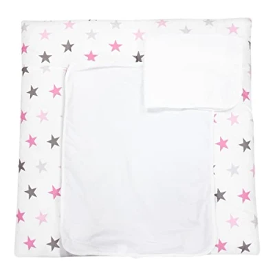 Image of TupTam Baby Changing Mat with 2 Removable Terry Cloths, Stars Pink/Gray, 76 x cm