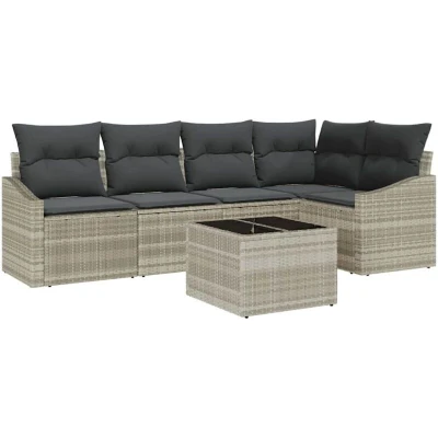 Image of vidaXL 6 Piece Garden Dining Set with Cushions Grey Poly Rattan