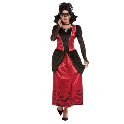Image of Smiffys Gothic Vampiress Costume, Black with Dress &amp; Eyemask, Halloween Adult Fancy Dress, Vampire Up Costumes