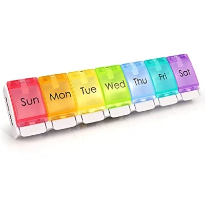 Image of Medical Grade Pill Box Organiser Safe BPA Free Travel Sized Easy to Open Compartments, Unique Spring Assisted Design for Tablets, Vitamins, Medication, Cod Liver Oil and more.