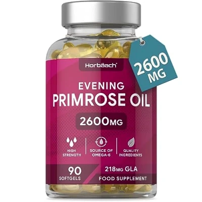 Image of Evening Primrose Oil 2600mg High Strength with Omega 6 GLA Pure &amp; Cold Pressed 90 Softgel Capsules by Horbaach