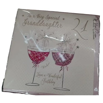 Image of white cotton cards G21GD&quot;to A Very Special Granddaughter Have Wonderful 21St Birthday&quot; Handmade Birthday Card, 16cm x