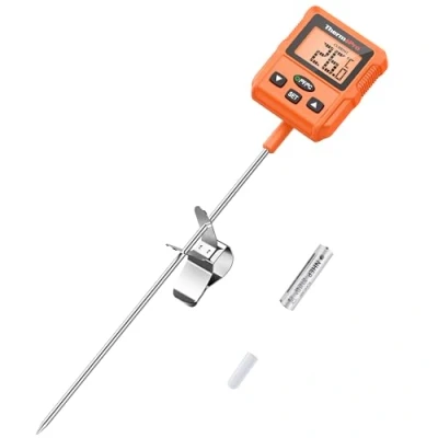 Image of ThermoPro TP511 Digital Candy Thermometer with Pot Clip, Programmable Instant Read Food Meat 20cm Long Probe for Smoker Baking Grilling Candle Liquid Oil Deep Fry