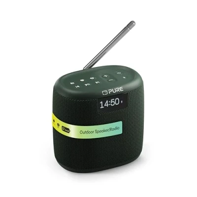 Image of Pure Woodland Mini Outdoor Speaker with Bluetooth &amp; DAB+/FM Radio (waterproof IP67, robust, portable, 17h battery, prerfect for garden camping) Green