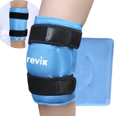 Image of REVIX XL Knee Ice Pack Wrap Around Entire After Surgery, Reusable Gel Cold for Pain Relief, Injuries, Swelling, Bruises, and Replacement Surgery