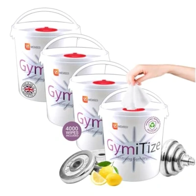 Image of GymiTize Gym Wipes, 4000 4 Buckets, Alcohol Free, Antibacterial Antiviral Heavy Duty Made in the UK, Wipes (Pack of 4)