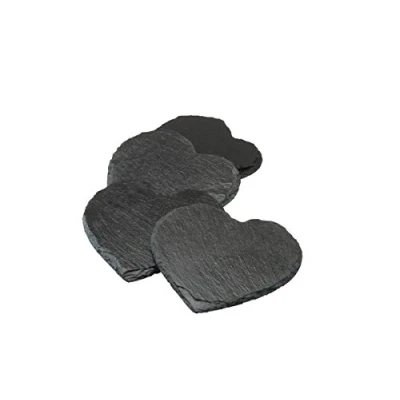 Image of AP Natural Heart Shape Slate Coasters Sets Tablemat Dinner, wood, Black