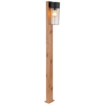 Image of Etsi Outdoor Bollard Wood Look Dark IP44 Smoke Glass Shade 1x E27