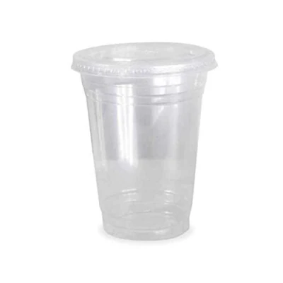 Image of Thali Outlet 50 x 9oz Clear Re usable Smoothie Cups 255ml + Flat Lids Milkshake Cold Drinks