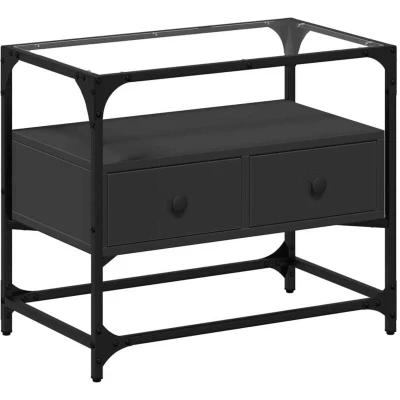 Image of vidaXL TV Cabinet with Glass Top Black 60x35x51 cm Engineered Wood