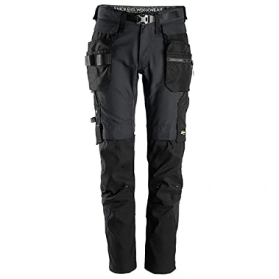 Image of Snickers FlexiWork Work Trousers+ Detachable Holster Pockets Steel Grey/Black 54