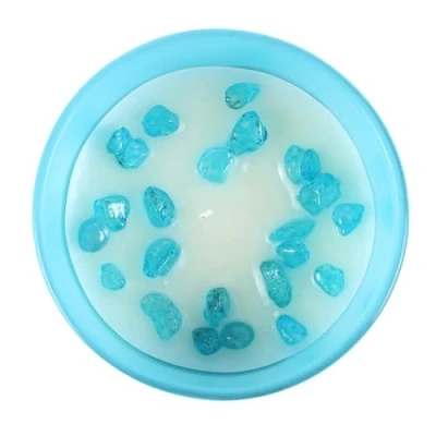 Image of Pisces Zodiac Candle with Gardenia Fragrance, Sodalite Chips, and Aquamarine Crystal for Spiritual Purpose