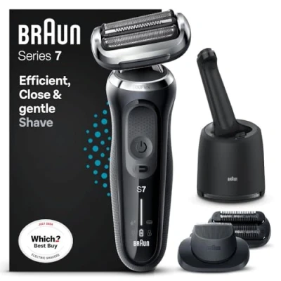 Image of Braun Series 7 Electric Shaver Men With Beard Trimmer &amp; Stubble Attachments, Rechargeable, Cordless Foil Razor, Wet Dry, Smart Care Centre, 70 B7850cc, Blue Razor