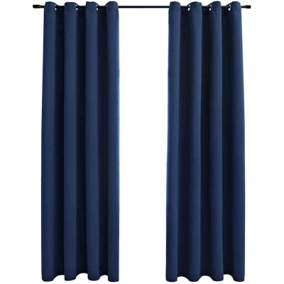 Image of vidaXL Blackout Curtains with Metal Rings 2 pcs Blue 140x245 cm