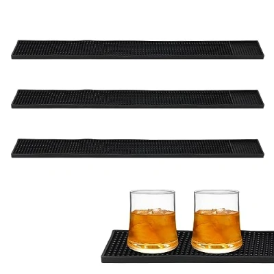 Image of ZEONHAK 3 PCS 60 x 8cm Rubber Bar Mat, 23 Inch Black Narrow Thin Mat for Coffee Dish Glass Drying
