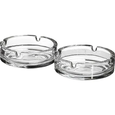 Image of Set of 2 10cm Glass Round Ash Tray Ashtray