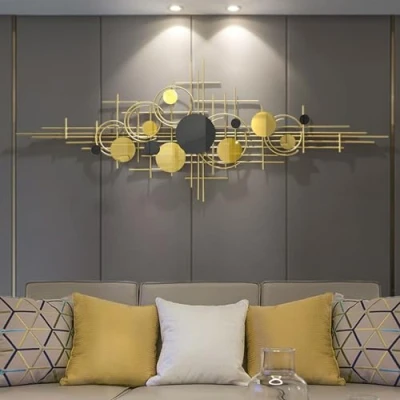 Image of Dbtxwd Large Metal Wall Art Decor for Living Room, Modern Creative Geometric Round Sculptures 3D Decoration Bedroom Office Dining Room Home
