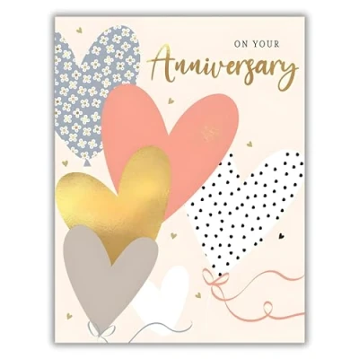 Image of Anniversary Card Contemporary Love Heart Balloons Design Special Finishes Made in the UK Eco Friendly