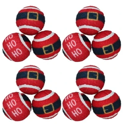 Image of AB Tools 12PK Dog Red Festive Themed Tennis Balls Ball Mad Xmas Gift
