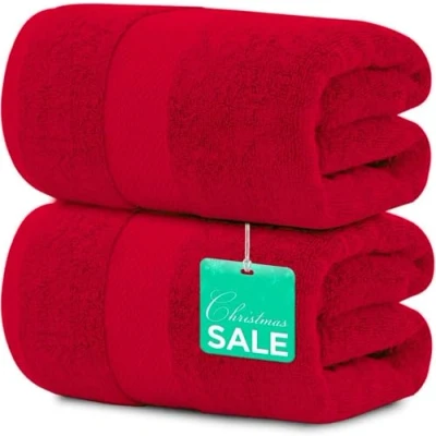 Image of 2 Pack Extra Large Jumbo Bath Sheet 100% Egyptian Cotton Super Soft Luxury Premium Quality Towels 600 GSM Quick Dry Highly Absorbent 100 x 200 cm (Red)