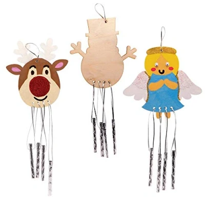 Image of Baker Ross AW958 Christmas Wooden Windchimes, Festive Arts and Craft (Pack of 4), Assorted