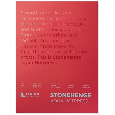 Image of Legion Stonehenge Aqua Watercolor Block, 140lb. Hot Press, 9 X 12 inches, White, 15 Sheets (L21 SQH140WH912)