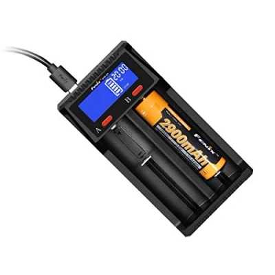 Image of Fenix ARE D2, 2 Bay USB Smart Battery Charger inc LCD screen Fast Charging Power Bank Function Charges Li ion 10440 14500 16340 18650 21700 26650 &amp; Ni MH/Ni Cd AA AAA C Multi protection